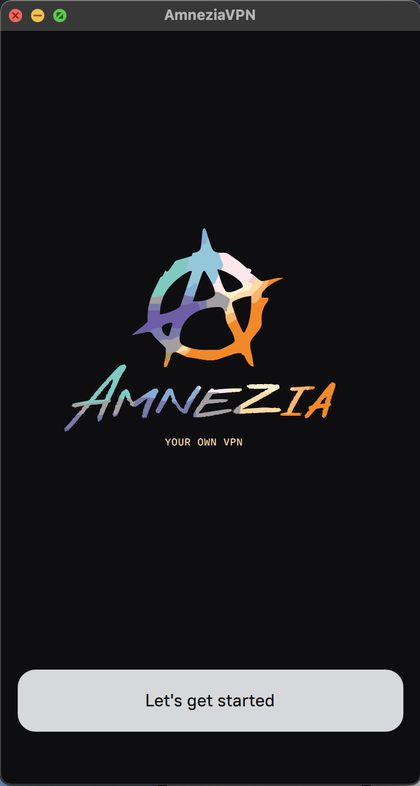 Первое окно Amnezia на Mac