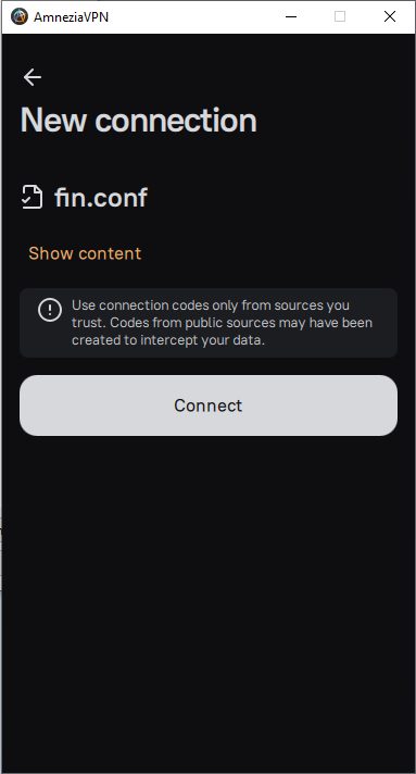 Окно New connection с кнопкой Connect